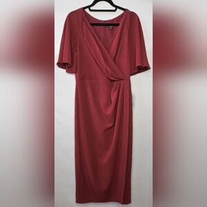 NWT Women's Maggy London Short Sleeve Faux Wrap Side Drape Dress - Red - Size 12